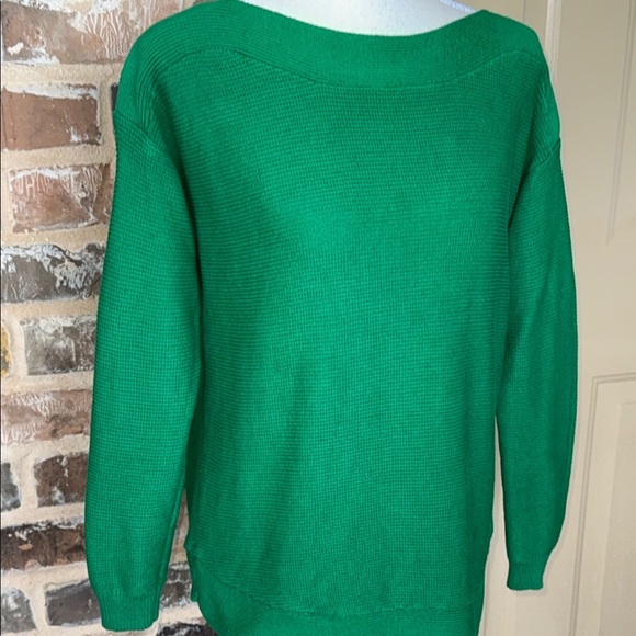 Cable & Gauge Gorgeous Kelly Green Boat Neck Sweater Ribbed Texture Cotton Sz S - Picture 11 of 11